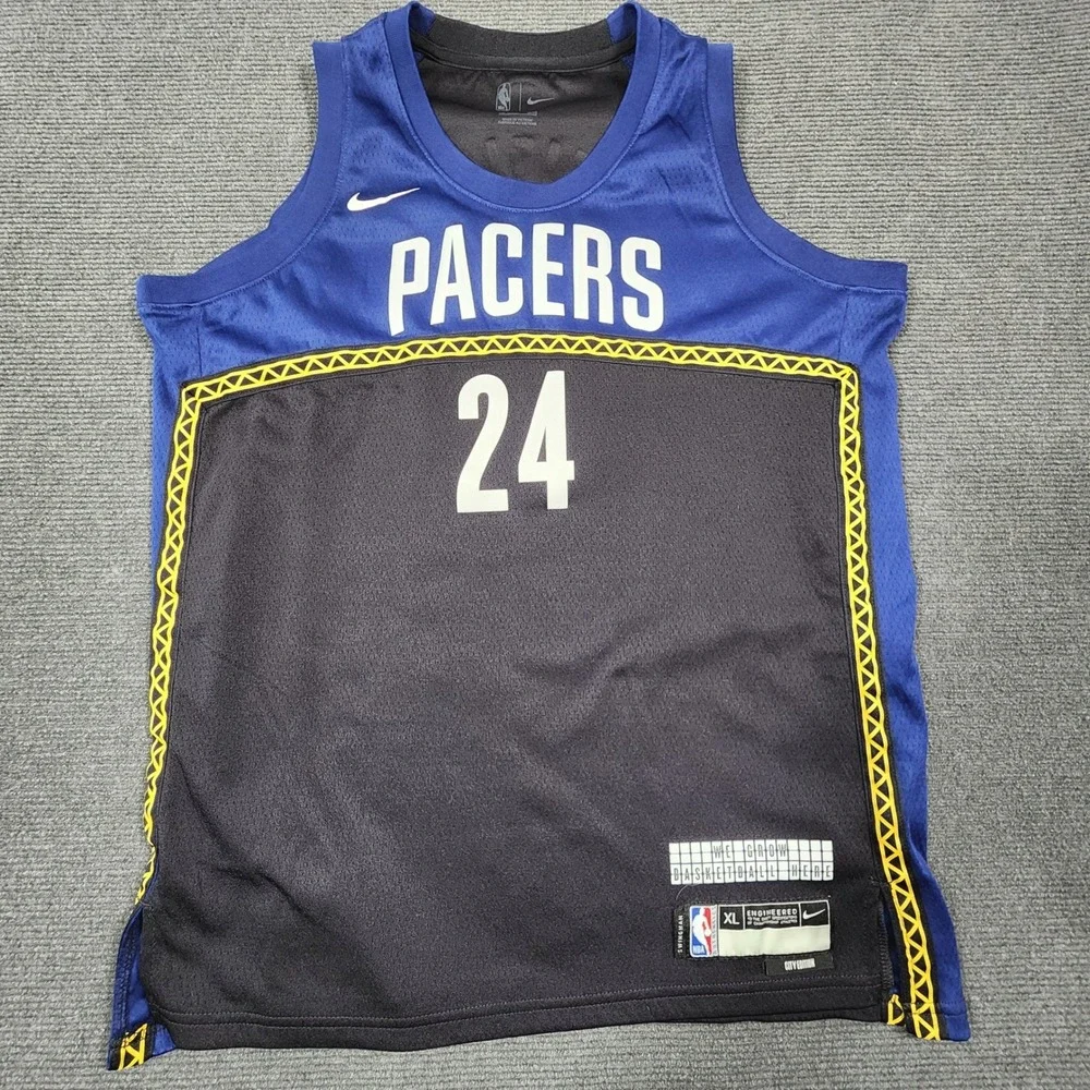 Nike Indiana Pacers Buddy Hield #24 Men XL Blue Black City Edition Swingman